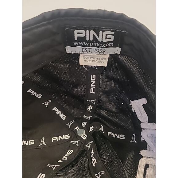 Ping Golf Hat Cap Polyester Black Embroidered Logo Adjustable Strap Lightweight - Picture 9 of 11